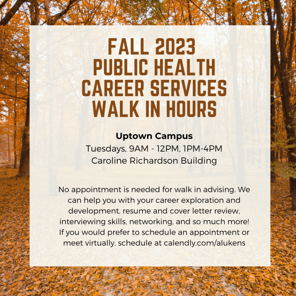 Career Services Walk In Hours Fall 2023 Flyer
